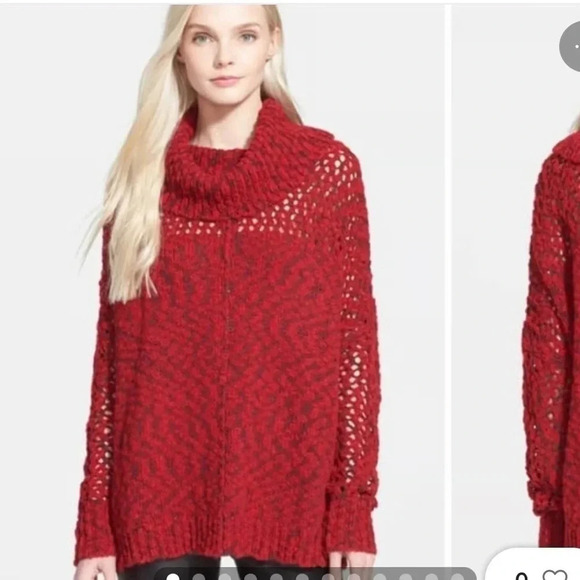 Alice + Olivia Red Wavy Knit Relaxed Fit Cowl Neck Sweater, Size xs - Picture 1 of 4
